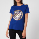 Balmain Women's 3 Button Metallic Coin T-Shirt - Blue