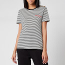 Balmain Women's Short Sleeve 3 Button Striped Logo Detail T-Shirt - Black