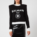 Balmain Women's Cropped Fuzzy Logo Sweatshirt - Black