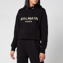 Balmain Women's Cropped Sequined Logo Hoodie - Black