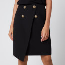 Balmain Women's Asymmetric 4 Button Knee Length Skirt - Black