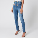 Balmain Women's High Waist 8 Button Vintage Skinny Jeans - Blue