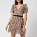 Self-Portrait Women's Leaf Sequin Mini Dress - Light Grey
