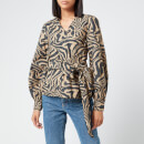 Ganni Women's Printed Cotton Poplin Wrap Blouse - Tannin