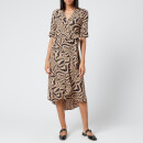 Ganni Women's Printed Crepe Wrap Dress - Tannin