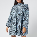Ganni Women's Printed Cotton Poplin Mini Dress - Forever Blue