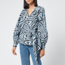 Ganni Women's Printed Cotton Poplin Blouse - Forever Blue