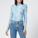 Ganni Women's Printed Mesh Top - Grey Dawn