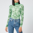 Ganni Women's Printed Mesh Top - Island Green