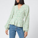Ganni Women's Printed Crepe Top - Tapioca