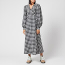 Ganni Women's Seersucker Check Long Sleeve Maxi Dress - Black