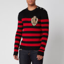 Balmain Men's Striped Wool Knit Badge Jumper - Black/Red