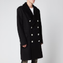 Balmain Men's Shearling Collar Classic Coat - Black