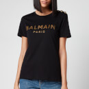 Balmain Women's 3 Button Bronze Logo T-Shirt - Black