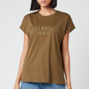 Balmain Women's Satin Logo T-Shirt - Khaki