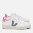 Veja Women's V-12 Leather Trainers - Extra White/Oxford Grey/Sari