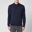 Canali Men's Long Sleeve Suede Detail Button Polo Shirt - Navy
