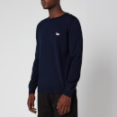 Maison Kitsuné Men's R-Neck Tricolor Fox Patch Jumper - Navy