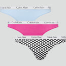 Calvin Klein Women's 3-Pk Thong - Dot Black/Blu Cantrel/Bright Magenta
