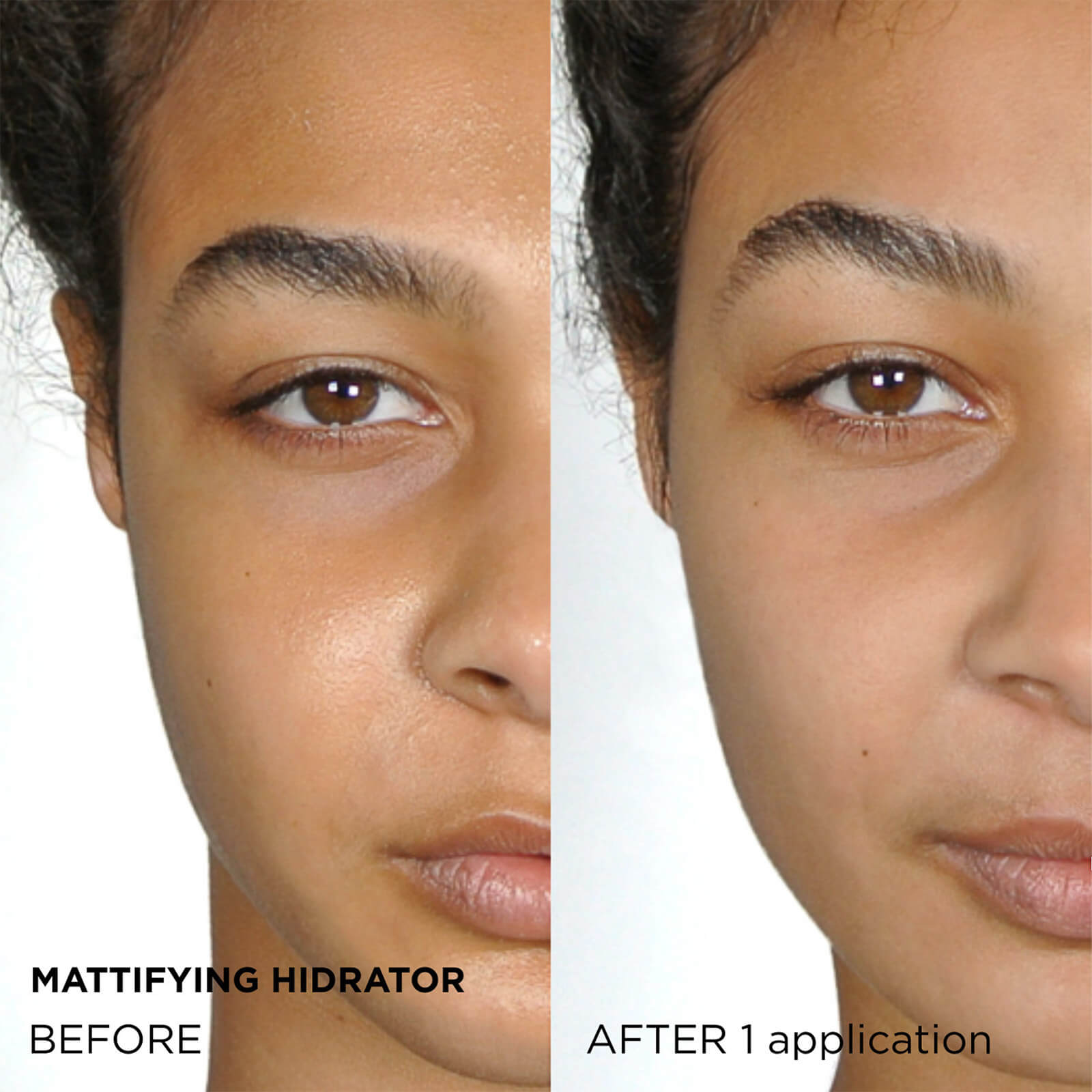 mattifying hidrator before, after 1 application