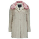 Unreal Fur Women's Candy Blossom Faux Fur Contrast Collar Coat - Cream/Pink
