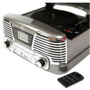 GPO Retro Memphis Turntable 4-in-1 Music System with Built in CD and FM Radio - Silver