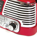 GPO Retro Memphis Turntable 4-in-1 Music System with Built in CD and FM Radio - Red