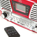 GPO Retro Memphis Turntable 4-in-1 Music System with Built in CD and FM Radio - Red
