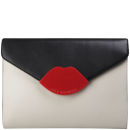 Lulu Guinness Tri Colour Medium Leila Perspex Leather Clutch - Black/Stone/Red