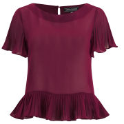 Girls On Film Women's Frill Hem Top - Burgundy