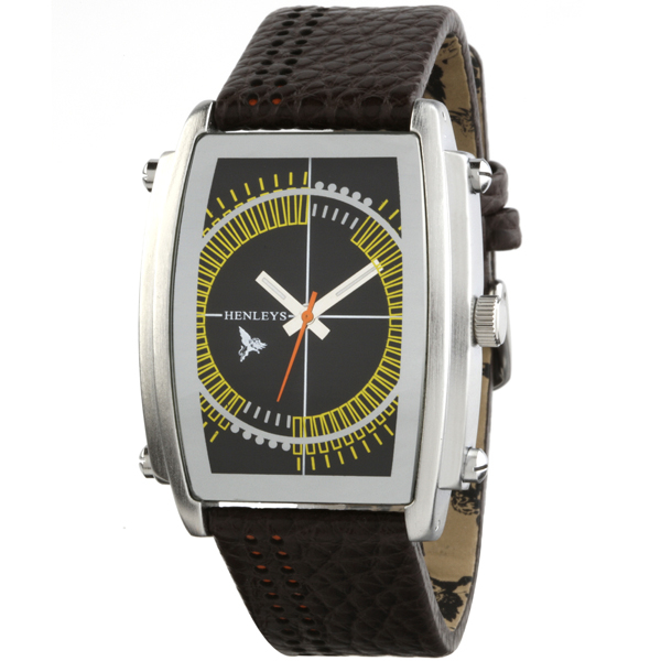 Henleys Mens Rectangular Dial Red Stitch Watch Clothing Zavvi