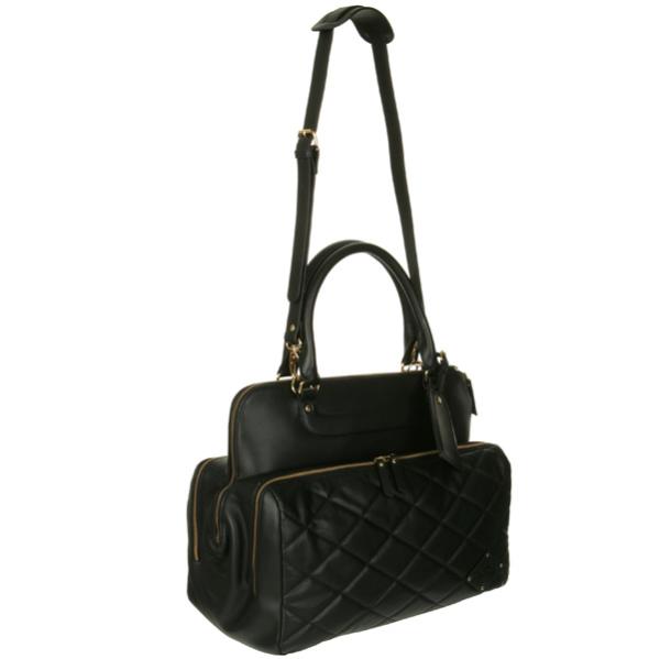 Penelope And Parker Lizi Quilted Leather Laptop Bag Black