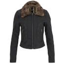 Brave Soul Women's Hanna Quilted Faux Fur Trim Jacket - Black