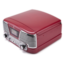 GPO Retro Memphis Turntable 4-in-1 Music System with Built in CD and FM Radio - Red