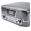 GPO Retro Memphis Turntable 4-in-1 Music System with Built in CD and FM Radio - Silver