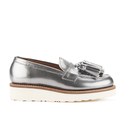Grenson Women's Clara V Leather Tassle Loafers - Silver Crackle Calf