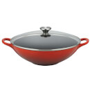 Le Creuset Signature Cast Iron Wok with Glass Lid - 32cm - Cerise