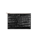Aspinal of London Women's Essential Pouch Large Deep Shine Croc - Black