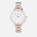 Olivia Burton Women's White Dial Bracelet Watch - Silver & Rose Gold