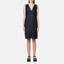 MM6 Maison Margiela Women's Mid Length Frayed Edge Popper Detail Dress - Indigo