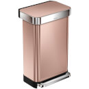 simplehuman Rectangular Pedal Bin with Liner Pocket - Rose Gold 45L