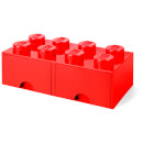 LEGO Storage 8 Knob Brick - 2 Drawers (Bright Red)