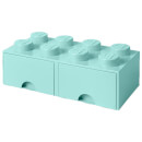 LEGO Storage 8 Knob Brick - 2 Drawers (Aqua Light Blue)