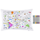 Doodle World Map Pillowcase with 10 Wash Out Pens