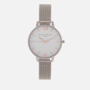 Olivia Burton Women's Big Dial White Dial Watch - Rose Gold/Silver Mesh