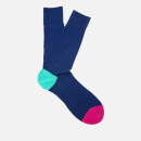 Pantherella Men's Portobello Contrast Heel and Toe Cotton Socks - Ocean