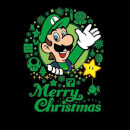 Nintendo Super Mario Luigi Merry Christmas Wreath Black T-Shirt