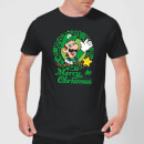 Nintendo Super Mario Luigi Merry Christmas Wreath Black T-Shirt
