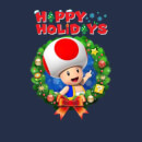 Nintendo Super Mario Toad Wreath Happy Holidays Navy T-Shirt