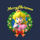 Nintendo Super Mario Peach Merry Christmas Wreath Navy T-Shirt